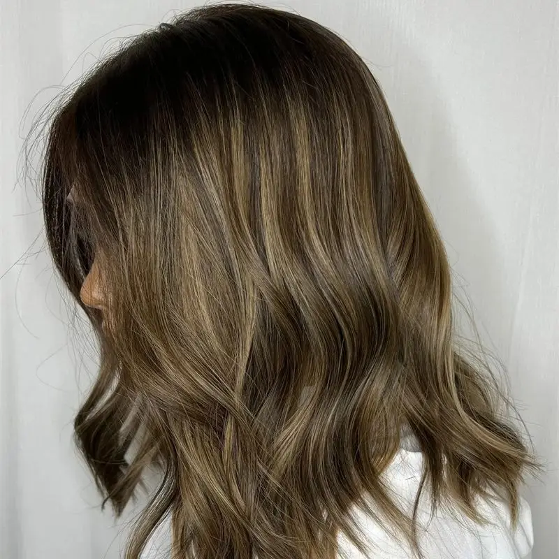 

Синтетический парик 2026 года, омбре, коричнево-блонд, с мягким HD-лоскутным кружевом, модный волнистый парик-боб, с разрезом по центру, высококачественный, без клея