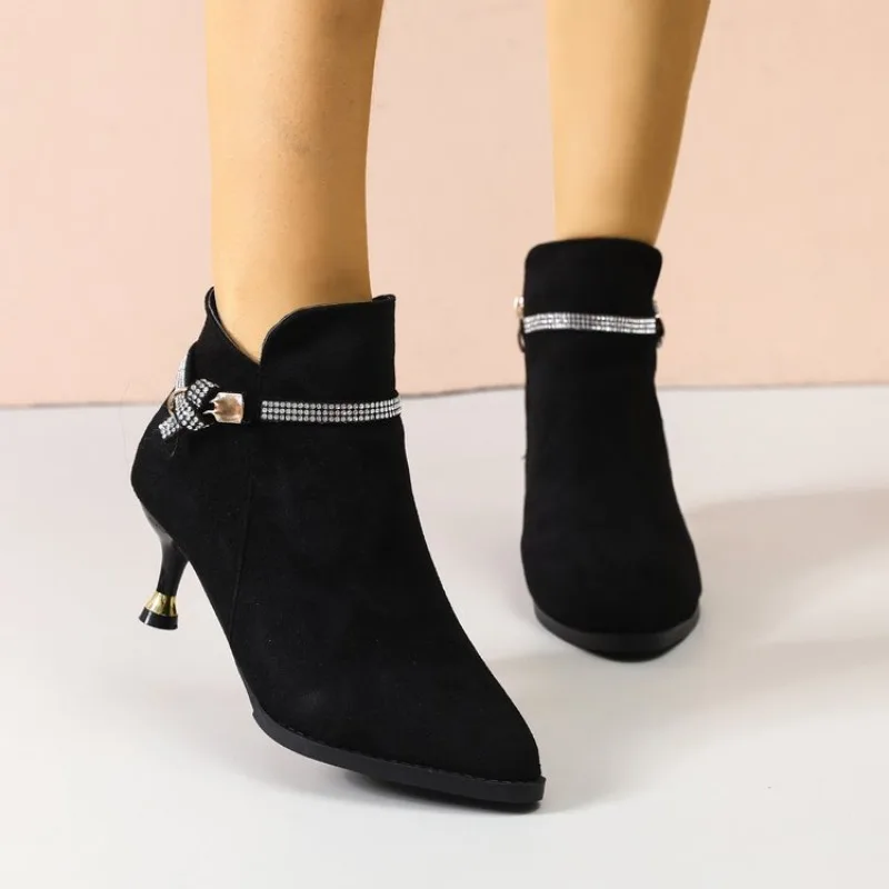 Damen High Heels Schuhe Elegante Wildleder Spitzpumps Stilettos Elegante Kurze Stiefel Mode Luxus Kristall für Frauen Herbst – Detail 14