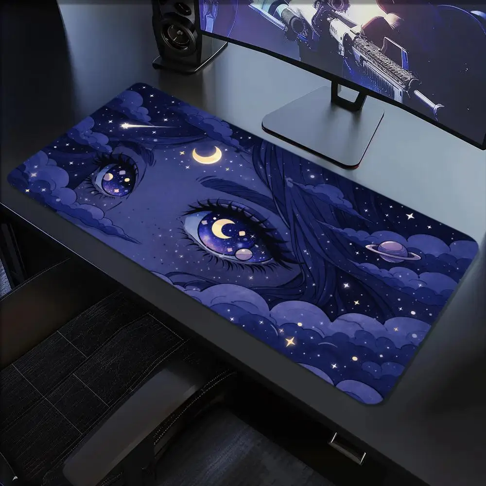 

Коврик для мыши Moon Girl, большой, для компьютера, офиса, игр, XXL, резиновый, противоскользящий, с прошитыми краями, для клавиатуры ПК, моющийся, для рабочего стола