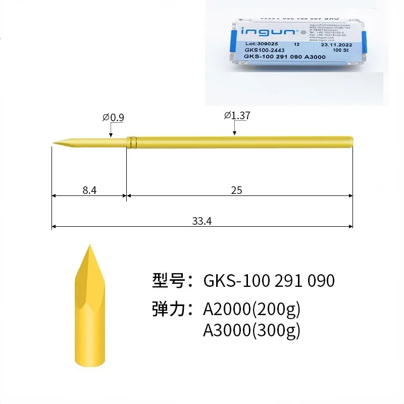 Sonda Pcb 50 100 Pcs Ingun Gks100 291 090 A2000 A3000 Superior Reta Apontou 09 mm Primavera Teste Pin Sonda