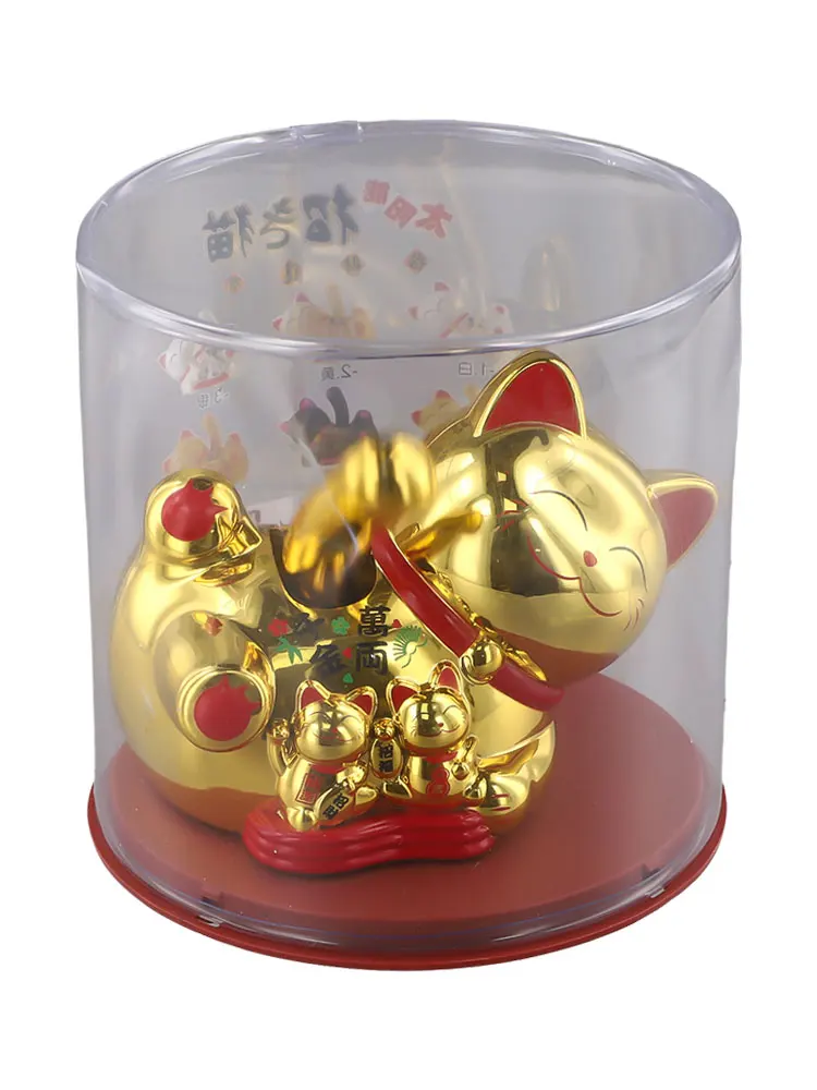 Cashier Decoration Solar-Powered Lucky Cat Waving Lucky Cat High-quality Solar Energy Luxurious Red Plastic Base