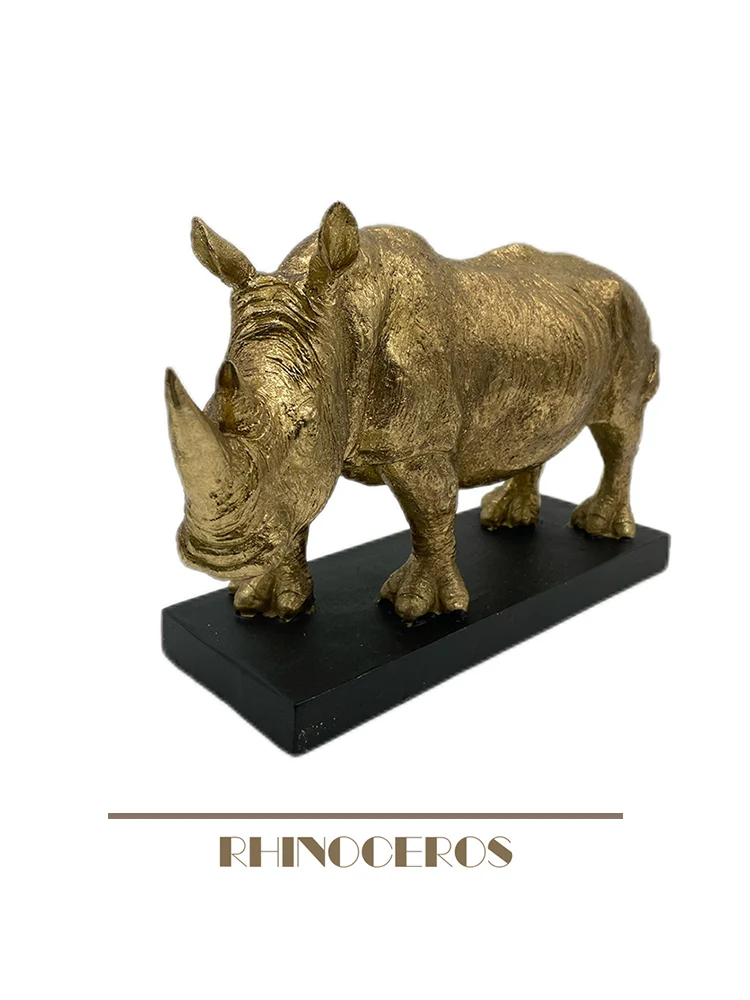 Resin gold mimics rhinoceros figurines, miniature ornaments, tabletop decor accessories for living rooms and homes