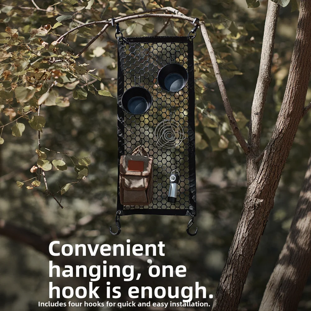Foldable Mesh Net For Camping Carts With Elastic And Four Hooks For Canopy Side Table Or Trailer Mounted Storage UseAAAA