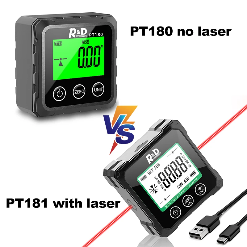 R&D PT180 PT181 Laser  Digital Protractor Angle Measure Inclinometer 3 in 1 Laser Level Box Type-C Charging Angle meter for home