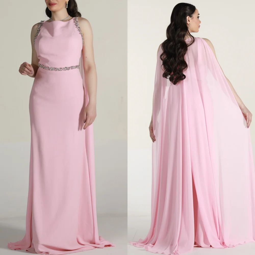 Robe de soirée en satin avec perles, robes longues sur mesure, ligne A, col rond, occasion