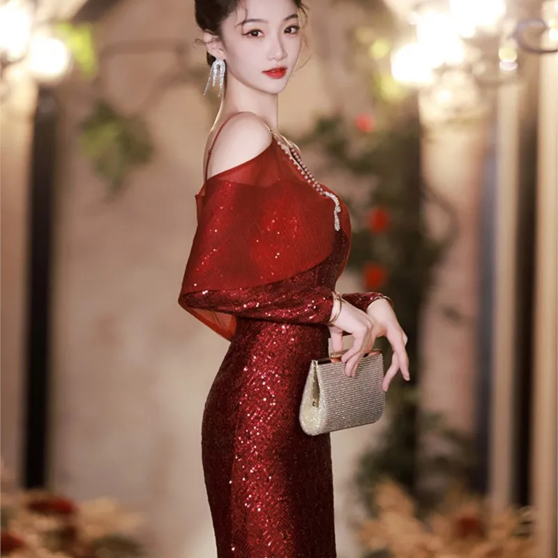 Toasting new light luxury niche fishtail banquet dress