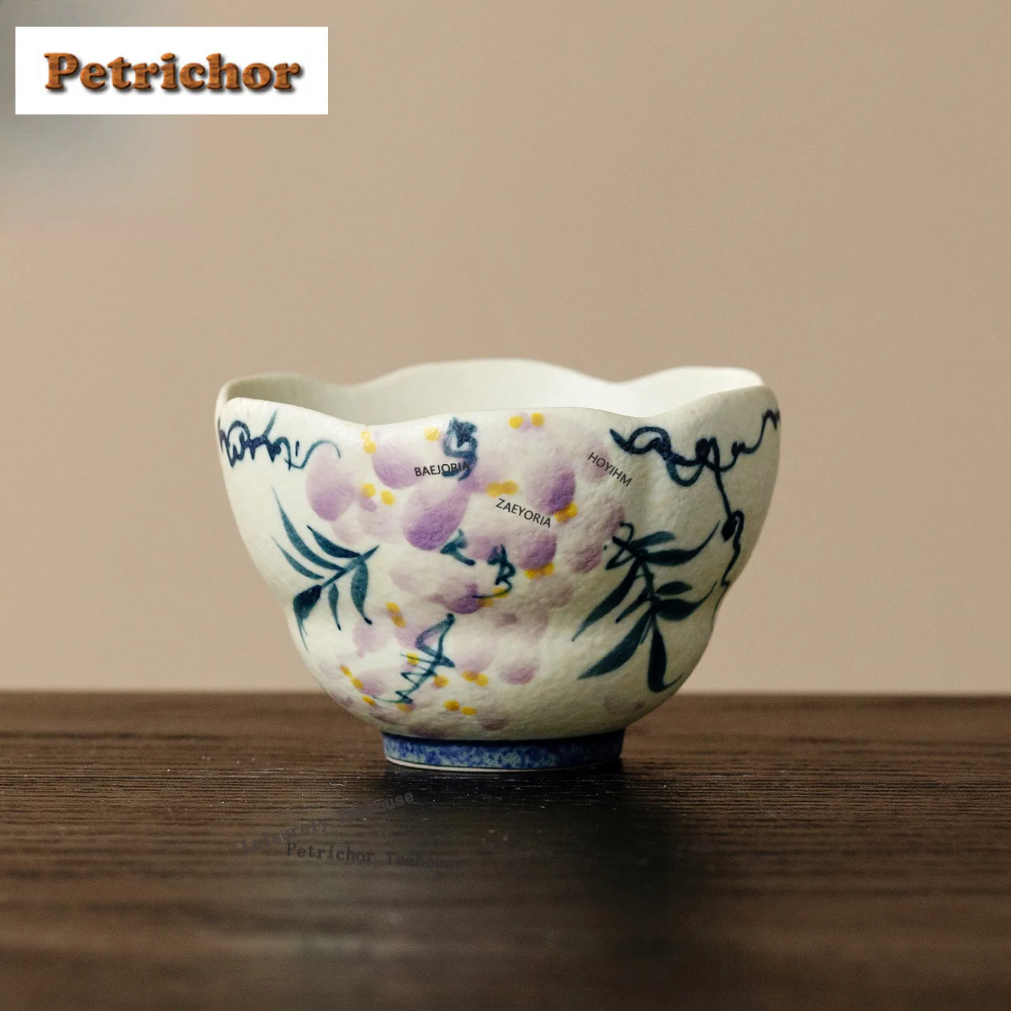 100ml Hand-painted Wisteria Flower Teacup Aesthetic Tea Bowl Tea Pair Tea-tasting Meditation Cup Chazhan Master Cups Cafes Craft