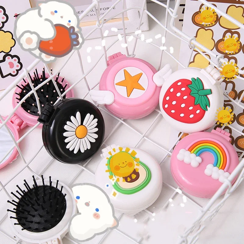 Girls Cute Kawaii Animal Fruit Portable Comb with Mirror Princess Air Cushion Massage Makeup Hair Brush for Baby Kids Stuff