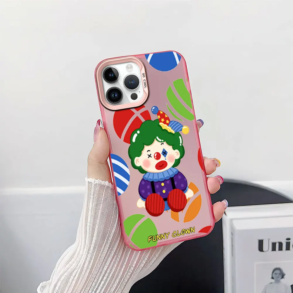 Colorful Funny Clown Cute Phone Case for iPhone 12 11 13 14 15 16 Pro Plus IMD Plating Cover