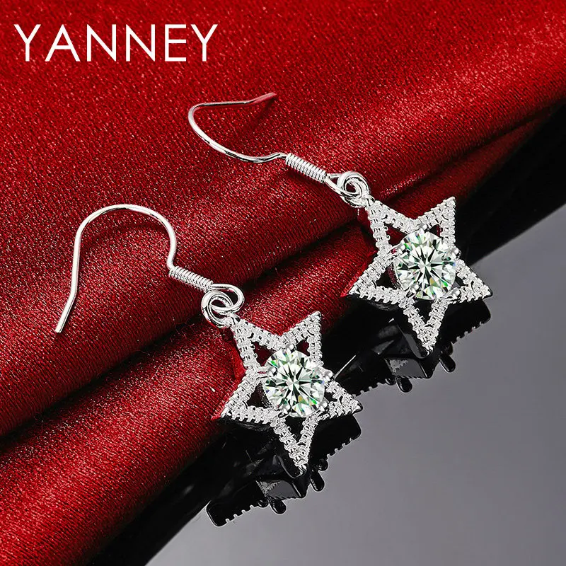 Pendientes de plata de ley 925 para mujer, aretes de circón con forma de estrella, accesorio de joyería de compromiso, 32MM