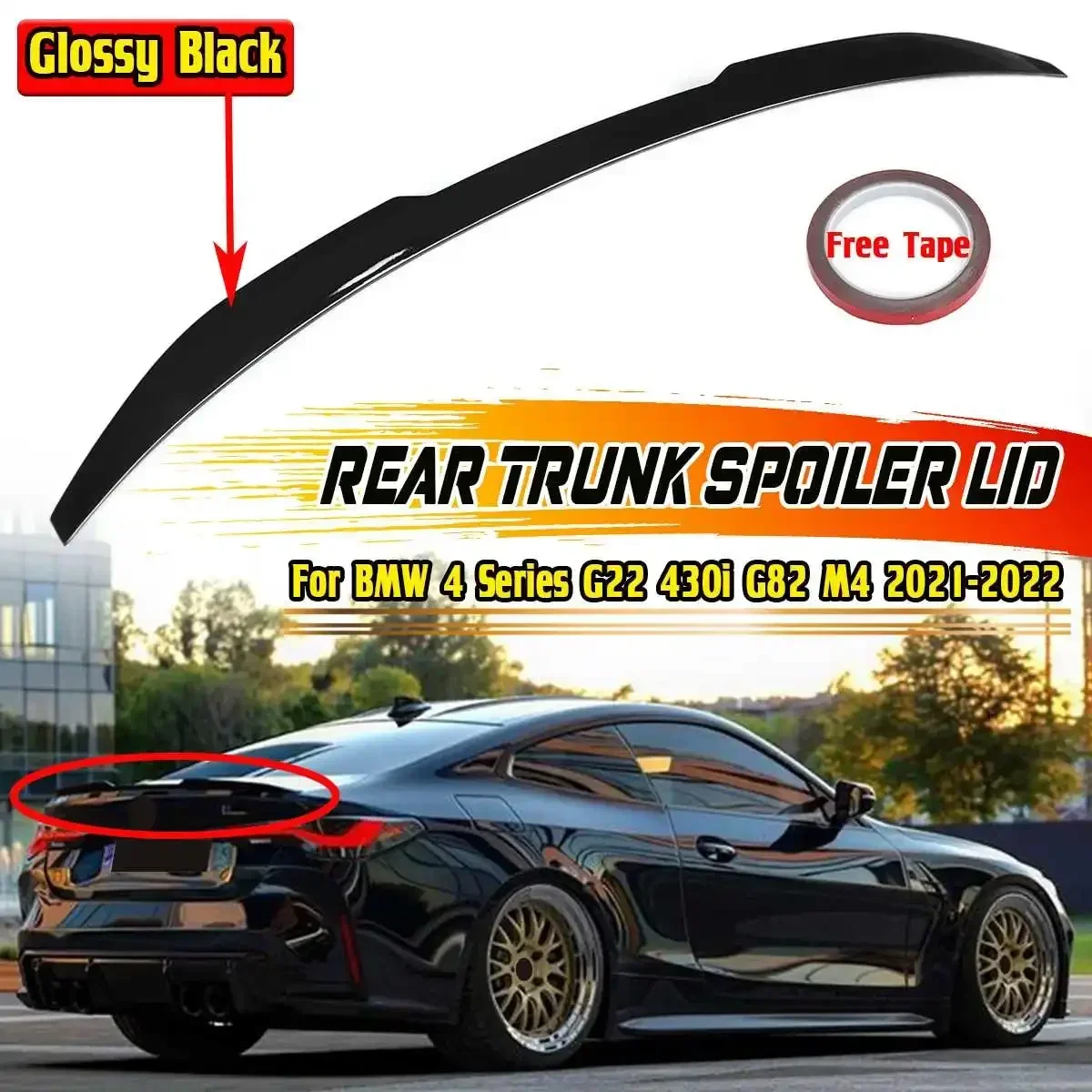 New G82 Car Rear Trunk Spoiler Lip Boot Wing Lip M4 Style For BMW 4 Series G22 430i G82 M4 2021-2022 Rear Trunk Wing Spoiler Lip