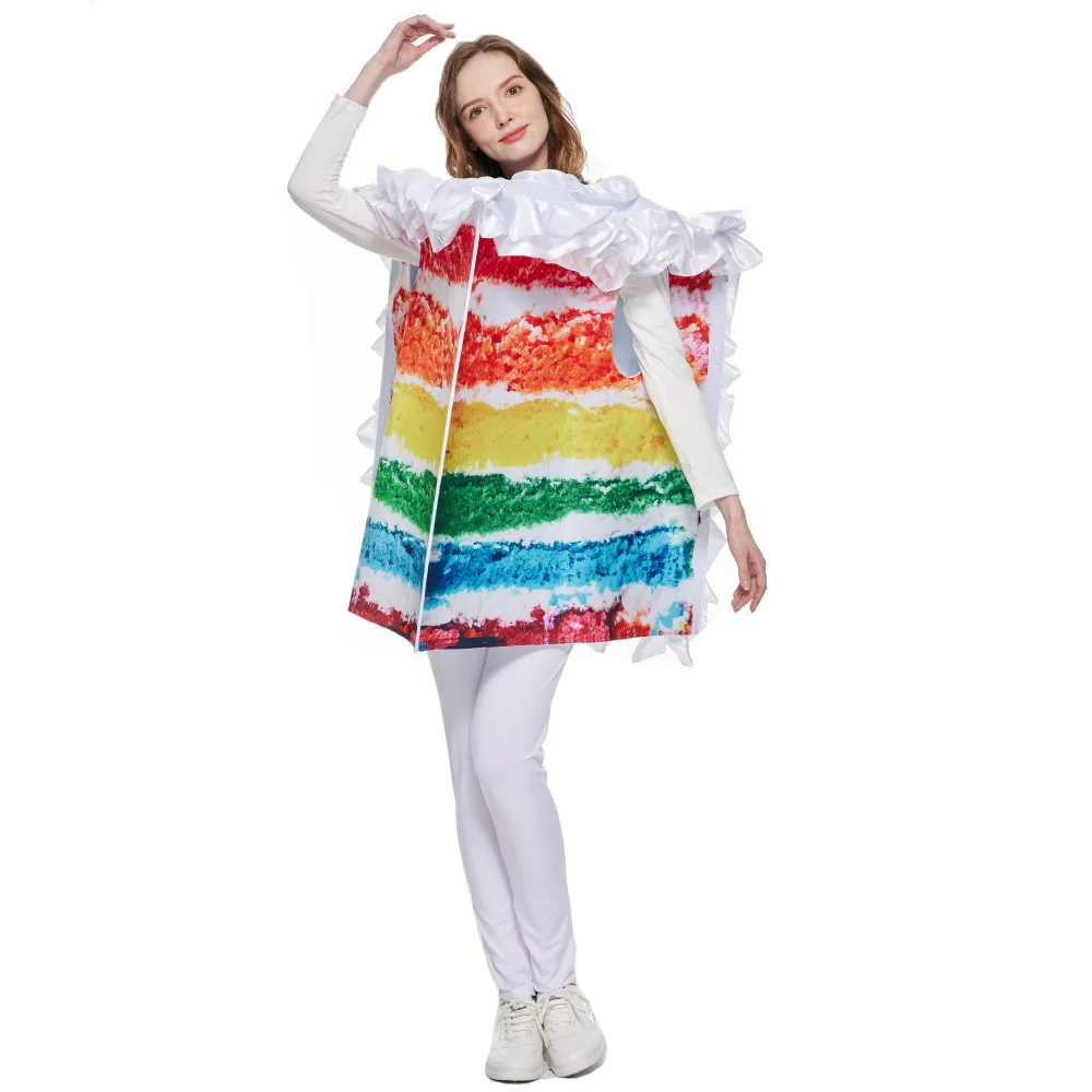 Halloween New Cream Layer Cake Cosplay Costume Adult Playsuit Rainbow Performance Fancy Dress Up Carnival Party COS Accessories