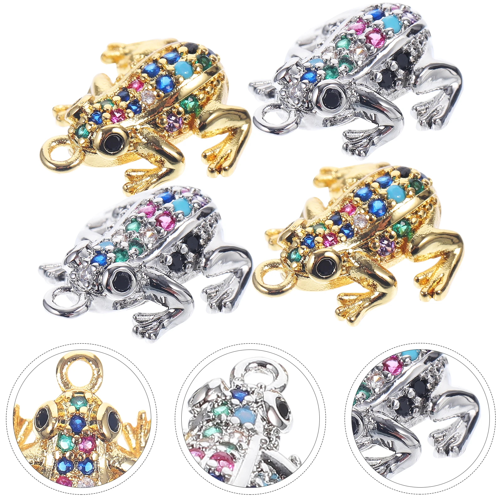

4pcs Metal Frog Pendant Hanging Ornament Miniature Decors Diy For Jewelry Necklace Key Bag Animal Charms Sturdy Brass Pendant
