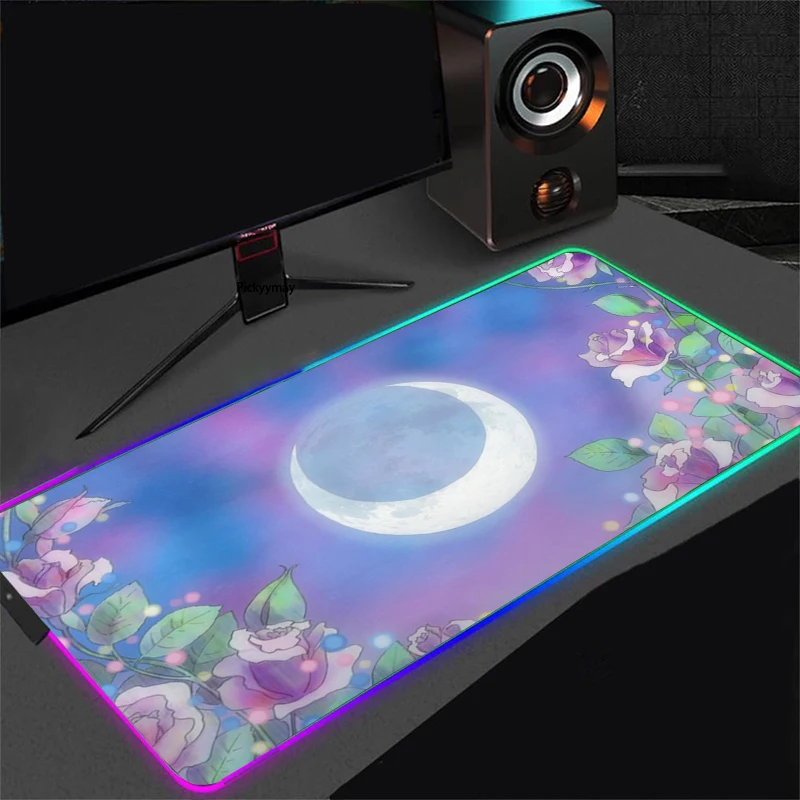 Mouse Pad RGB Sailor Moon Landscape Anime Computer Laptop LED Keyboard Mouse Mat XXL Luminous Large Mousepad PC Game Desk Mat