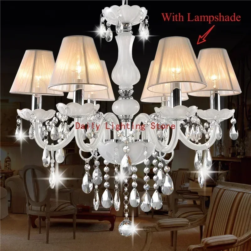 

WModern 3/6/8/10/12/15/18 Arm Lights white LED Lustre Chandelier Living Room Light Vintage Milk White Crystal with E14 Bulb Type