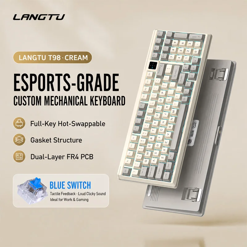 LANGTU T98 Wired Mechanical Keyboard 98-Key Hot-Swap Gasket Structure Mini Display RGB Backlit Gaming And Office Keyboard for PC