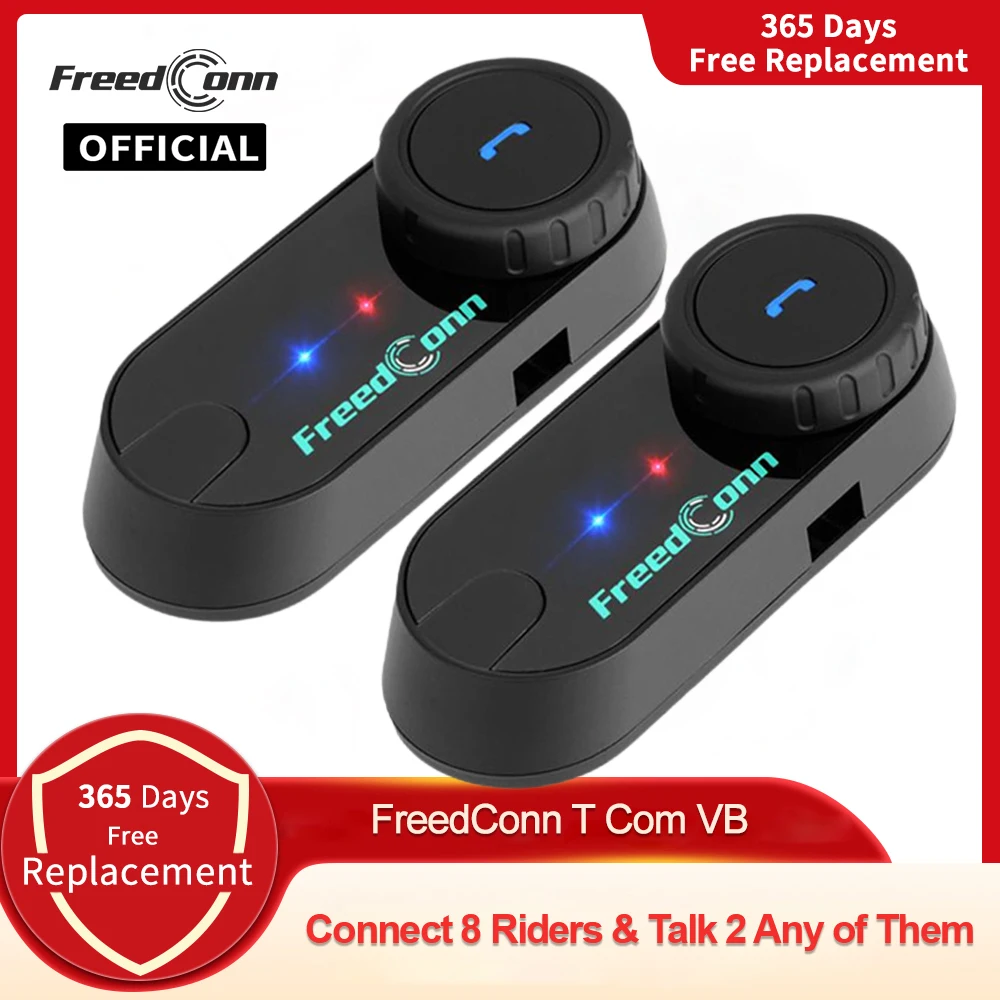 Freedconn-オートバイ用のBluetoothヘッドセットvb,ヘルメット用の通信デバイス,6人のモーターサイクリストのグループ用のハンズフリーキット,Bluetooth 5.0, FMラジオ,音楽の共有