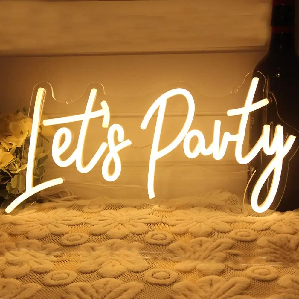 

Lets Party Neon Sign LED Neon Light Signs for Bachelorette Party Wedding Engagement Birthday Party Wall Decor with Dimmable USB
