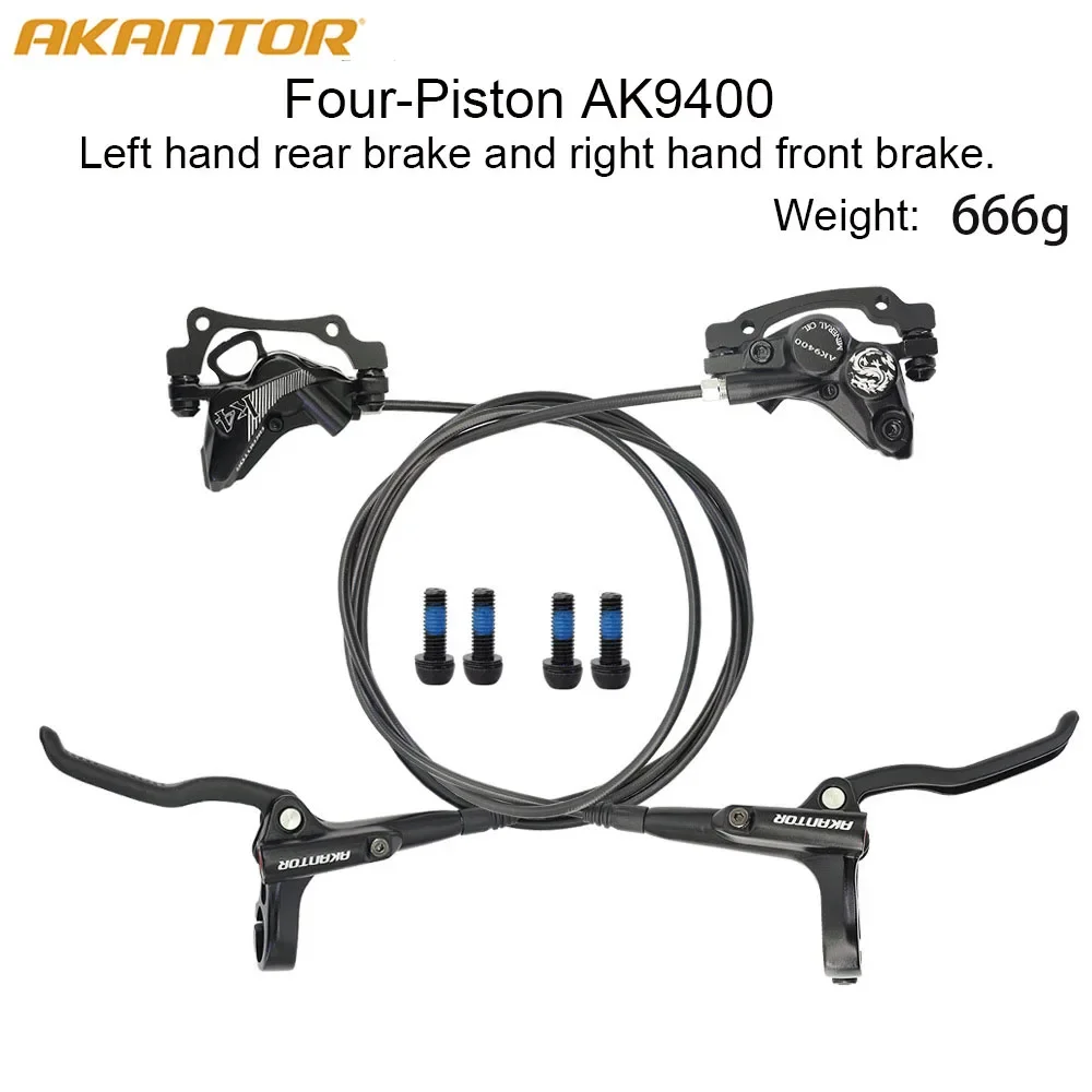 AKANTOR-Hydraulic 4 Piston MTB Mountain Bike Oil Brake160mm Disc Bicycle Parts Kit Front 900mm Rear 1600mm Suitable for Cycling