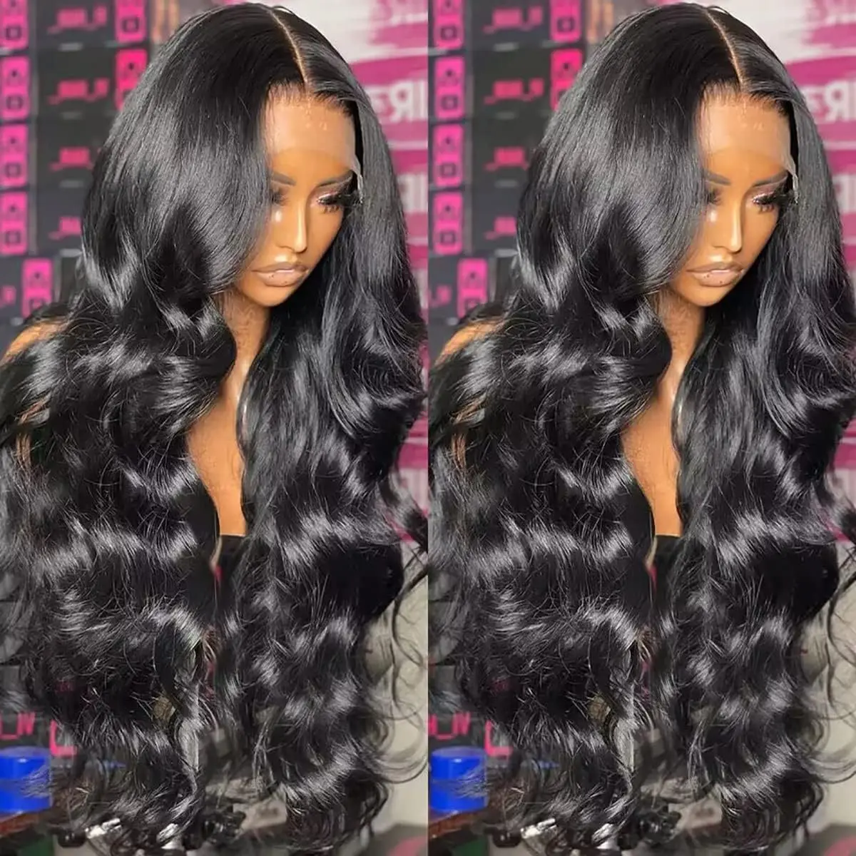 18inch/28inch Lace Front Wigs Synthetic Artificial Hair with Mid-parted Bangs Wig for Black Women Girls Natural Body Wave Wigs