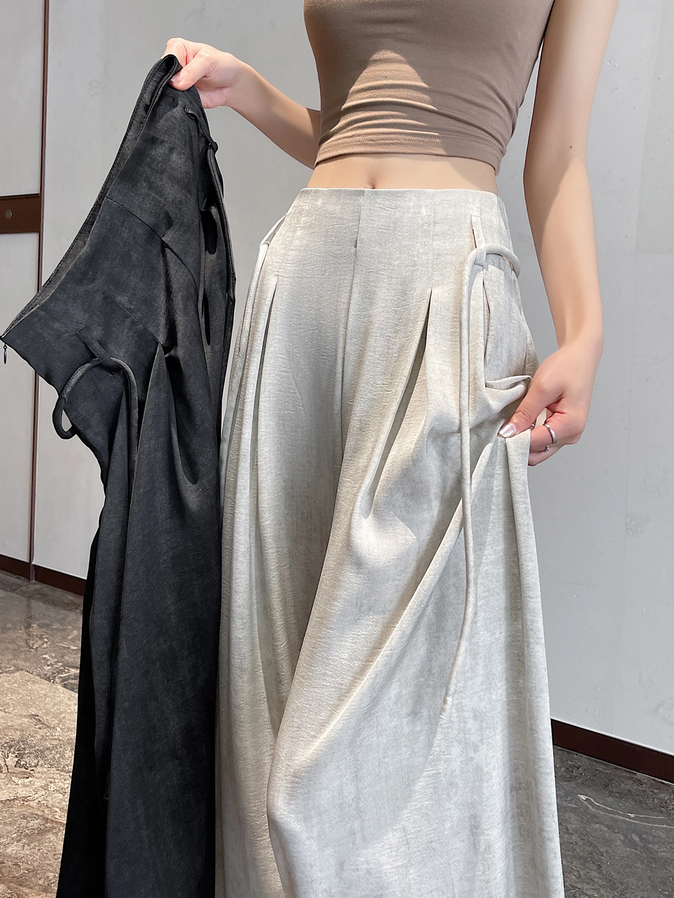

Summer New Women's Wide Leg Pants Tie Dye Floor Length Draped Thin Style Casual Trousers High Waist Zipper Closure Polyester ...