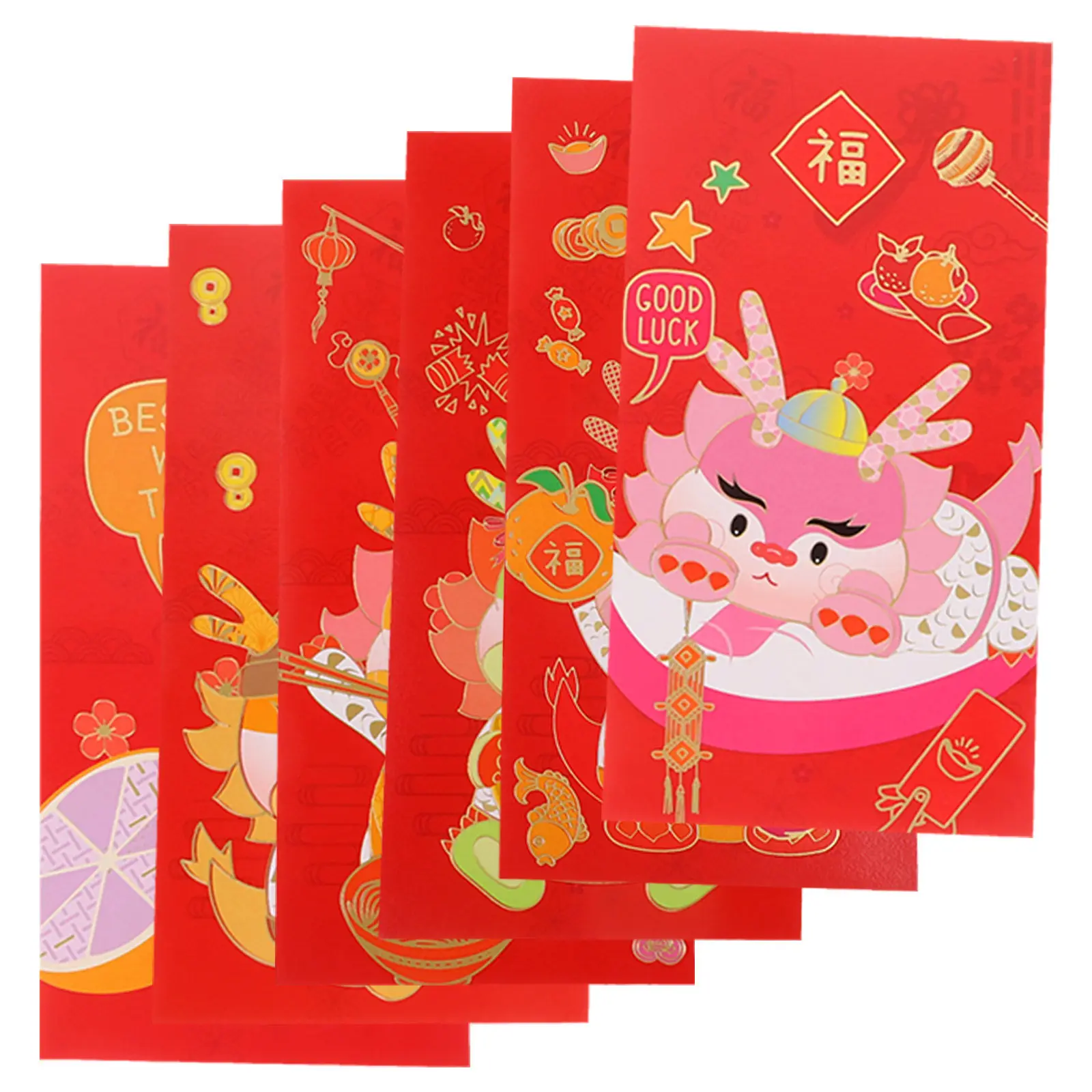 

6Pcs Chinese New Year Red Envelopes 2024 Dragon Design Lucky Money Bags Cartoon Style Spring Festival Gift Red Packets Lunar New