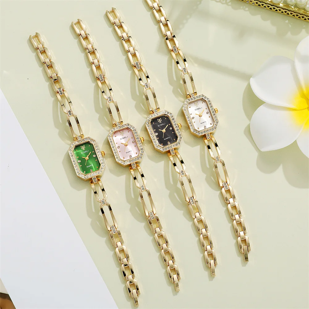 

Ladies Fashion And Simple Diamond-Encrusted British Watch Casual Stainless Steel Gold Bracelet Women's Dress Gift Wristwatch