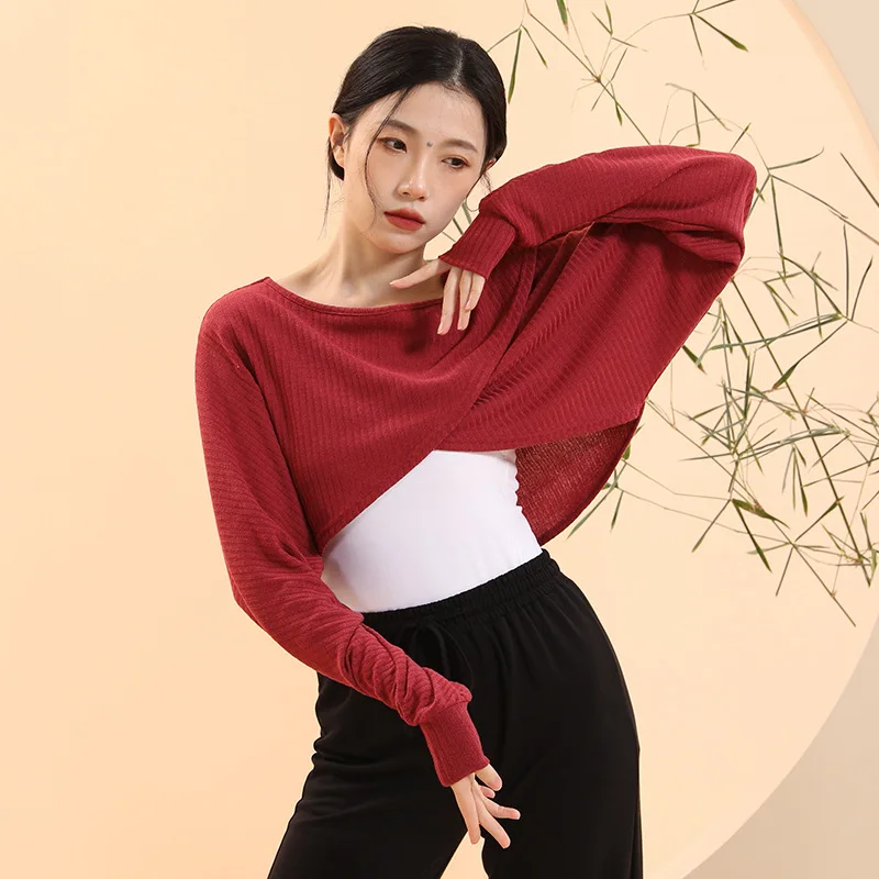 Warmth Women T shirt Dance Wear Modern Dance Practice O-neck Long Sleeve Dance Top Spring Autumn Dancewear Training Tops