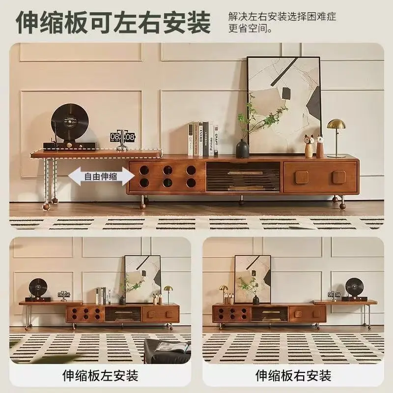 second-hand telescopic TV cabinet solid wood storage cabinet combination French vintage living room home floor cabinet