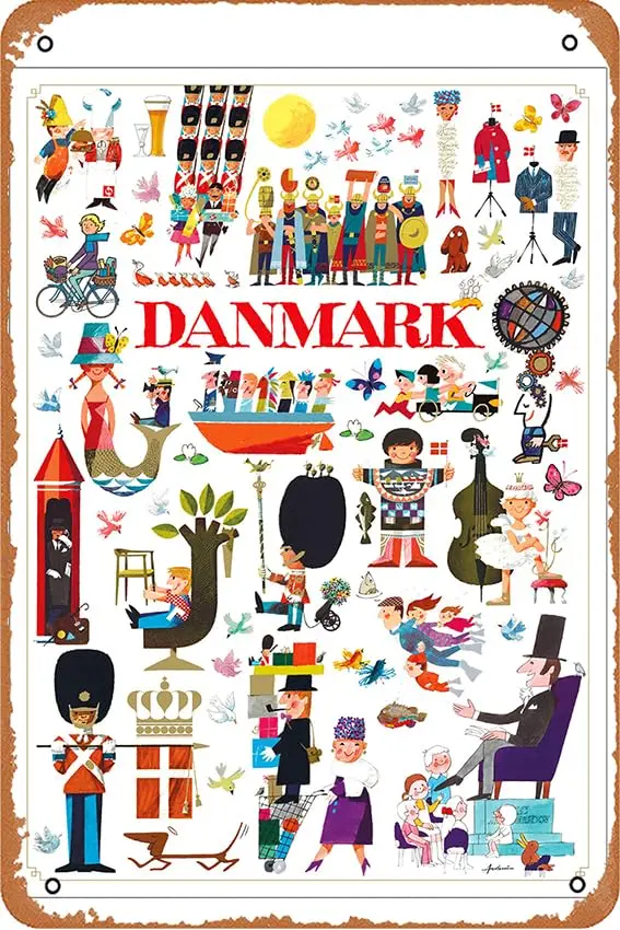 Denmark, Antoni Vintage Metal Tin Signs Kitchen Wall Art Decor Funny Tin Signs Art Posters 8x12 In