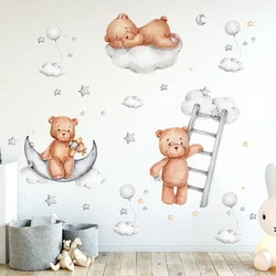 Cute Cartoon Moon Star Sleep Bear Wall Stickers Furniture Bedroom Decor for Kids Room Nursery Home Decoration Wall Decals