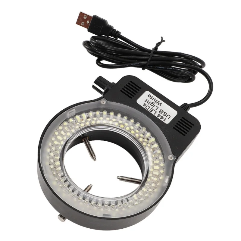 LED Microscope Ring Light 144 LEDs 4W 6500-7500K 32000-36000LX Adjustable Brightness USB Powered Microscope Lamp