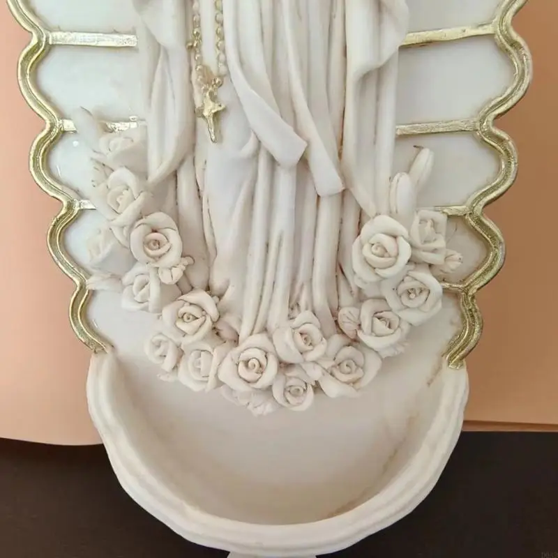 

D0AD Artistic Resins Holy Water Font Catholic Figurine Wall Hanging Decors for Home Entrance Church Decors Catholic Gift