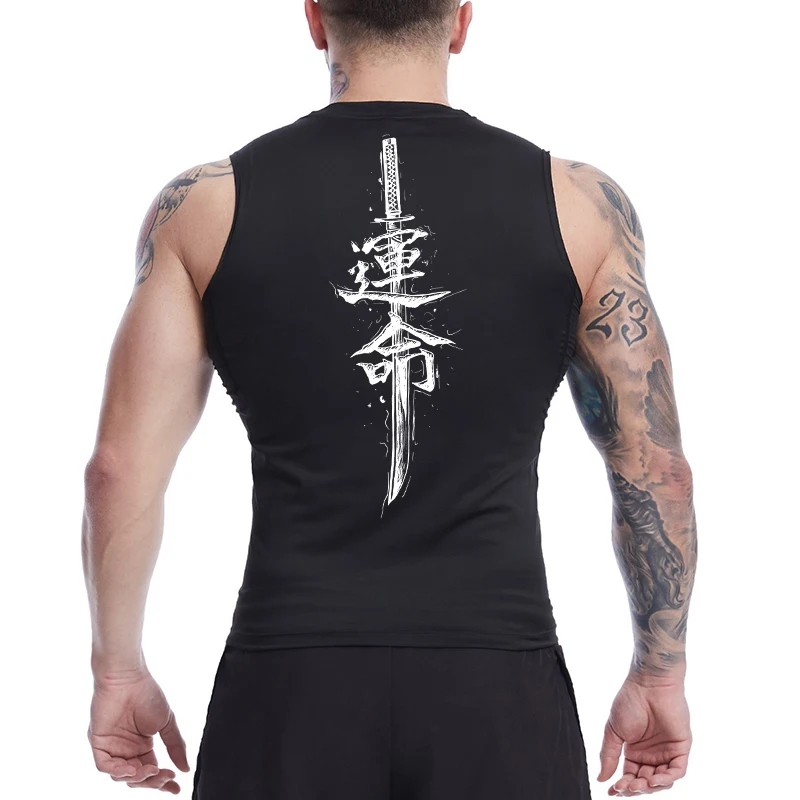 Fate Sword Print Sleeveless Compression Shirt for Men Athletic Quick Dry Tank Tops Gym Workout Running Baselayers Undershirts view 4