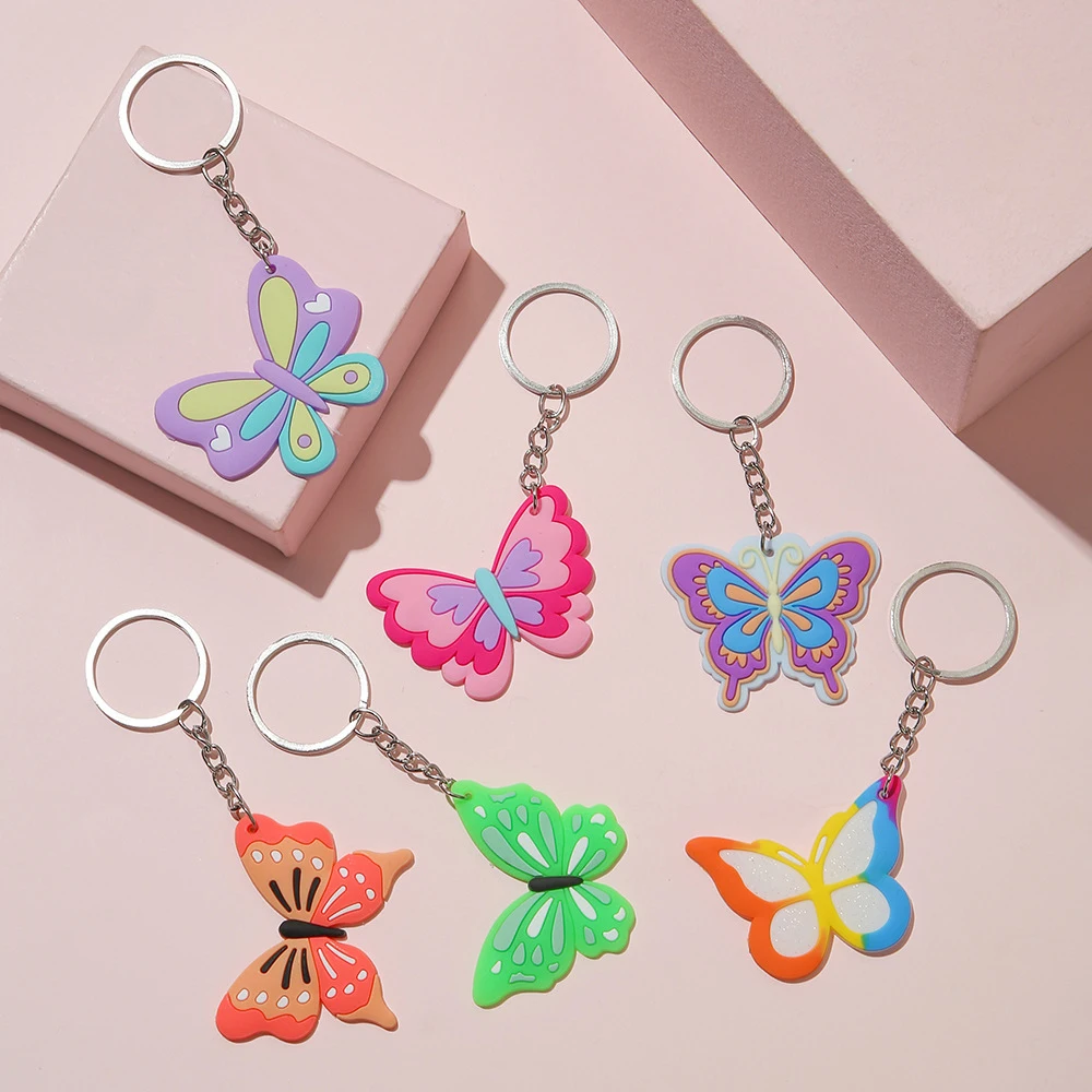 Butterfly Birthday Party Favor Cartoon Butterfly Keychain Rubber Ring Bracelet Girl Birthday Butterfly Themed  Party Decoration