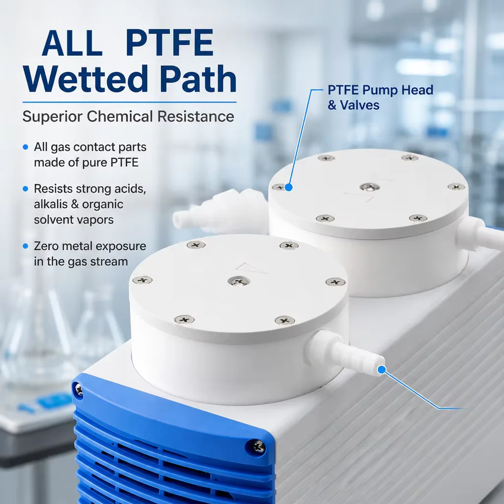 IKEME Chemistry Diaphragm Pump 25L/min 13mbar Vacuum Filtration Distillation Concentration PTFE Chemical Resistant Vacuum Pump view 4
