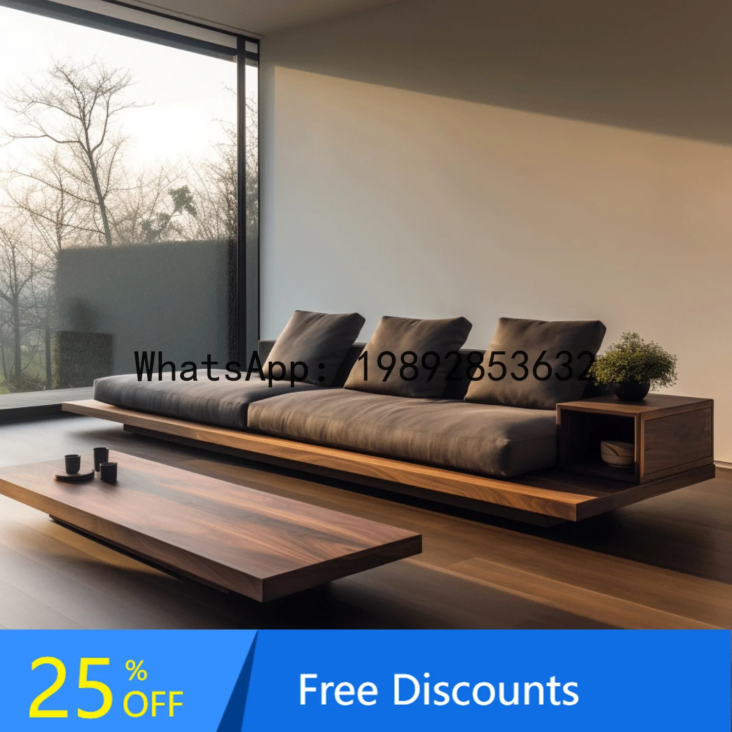 

CZ Song's Aesthetics Solid Wood Straight Row Black Walnut Sofa White Ash Simple Living Room Villa Fabric Sofa
