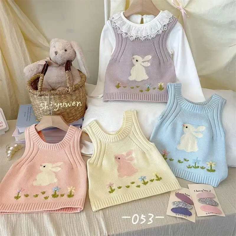 

Baby Knitted Vest Spring And Autumn Outerwear New Children's Tank Top Girls' Woolen Shoulder Girls' Vest Coat