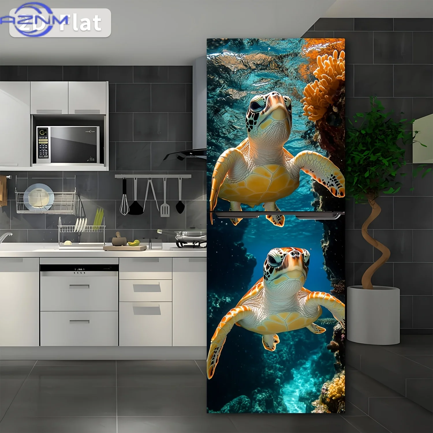 Kühlschrankaufkleber mit Meerestier-Motiv, 59,99 x 179,83 cm, selbstklebender, abnehmbarer PVC-Vinyl-Aufkleber, dekorativer Aufkleber für Schrank und Kleiderschrank