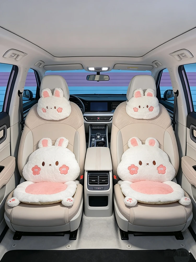 

New Cartoon Cute Rabbit Plush Four Seasons Universal Soft Seat Cushion Lumbar Support Car Headrest Neckpillow