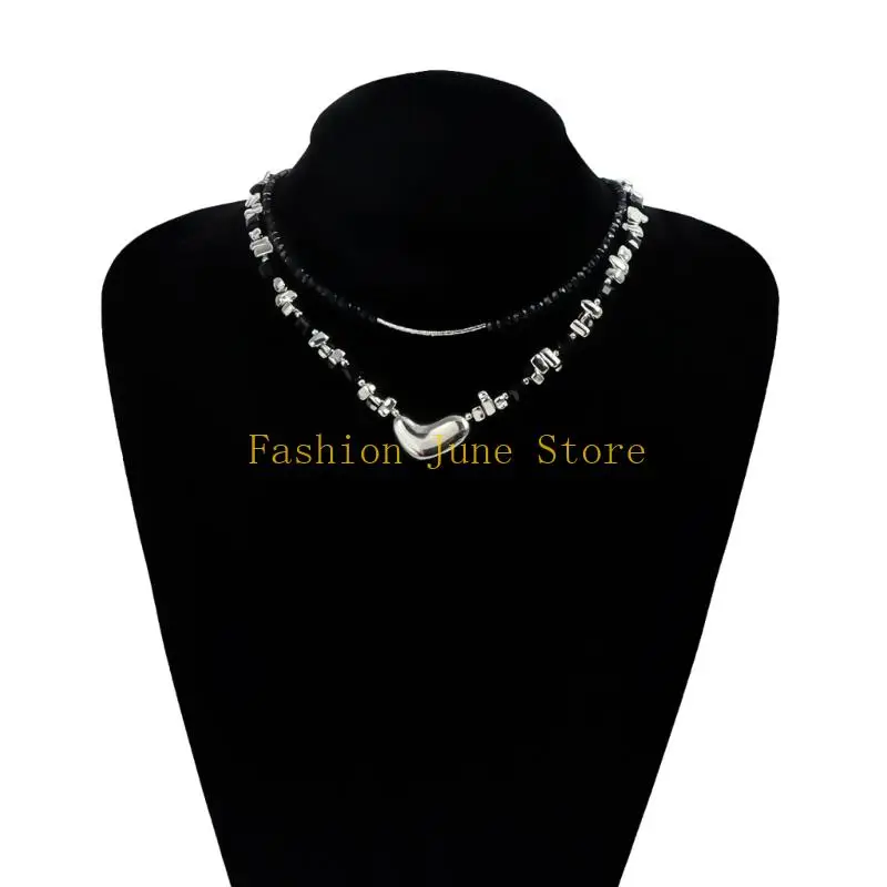 N5KA Dark Trendy Unique Heart Necklace Feature Adjustable Lightweight Design