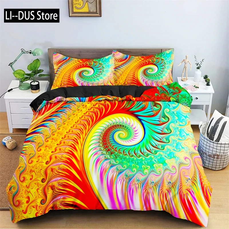 Psychedelic Swirl Duvet Cover Colorful Abstract Geometric Bedding Set Microfiber Bohemia Floral Quilt Cover King for Girls Teens