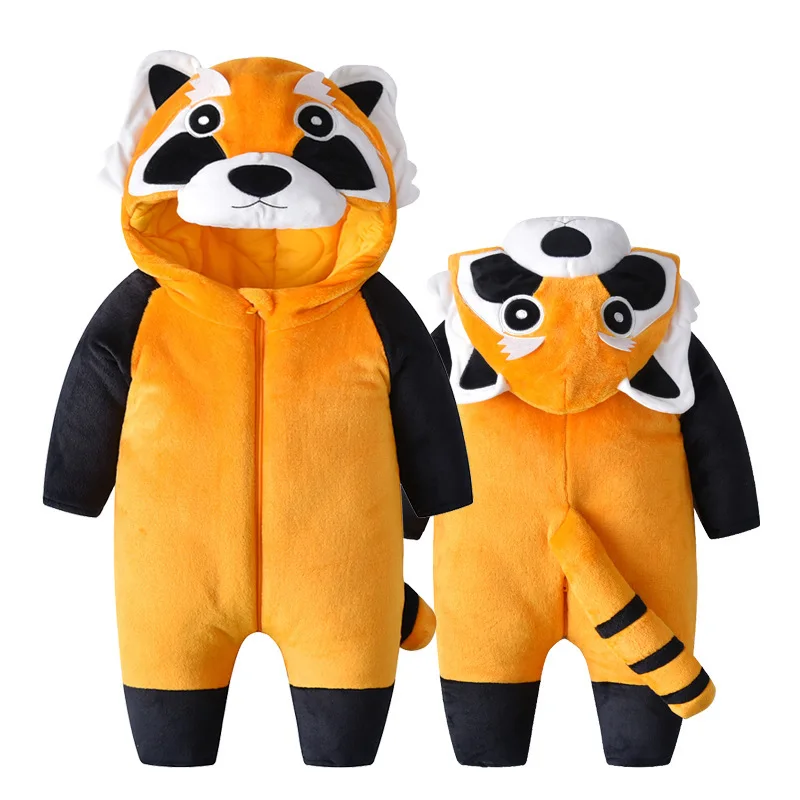 Baby Raccoon Rompers Onesies Kids Halloween Costume Outfit Toddler Boy Girl Winter Clothes Flannel Cute Animal Kigurumis 2023