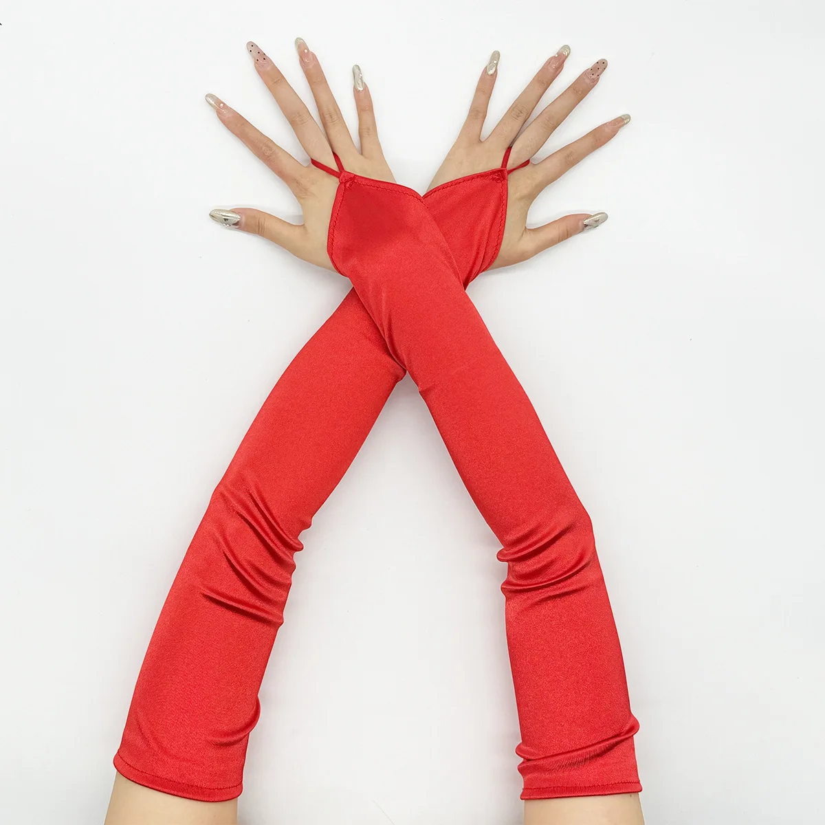 Gants Longs sans Doigts en Satin pour Femme, Crochet, Robe de Mariée, Spectacle, ix, Style Rétro, Accessoires d'Opéra