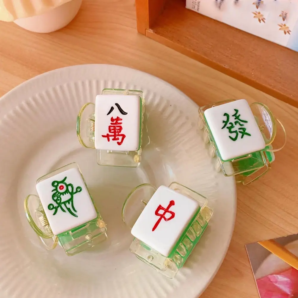 

4 Pcs Unique Mahjong Hairpins Mini Hair Claw Clip Imitation Mahjong Hairpins Ornaments Inspired Accessories Claw Clips For Girl
