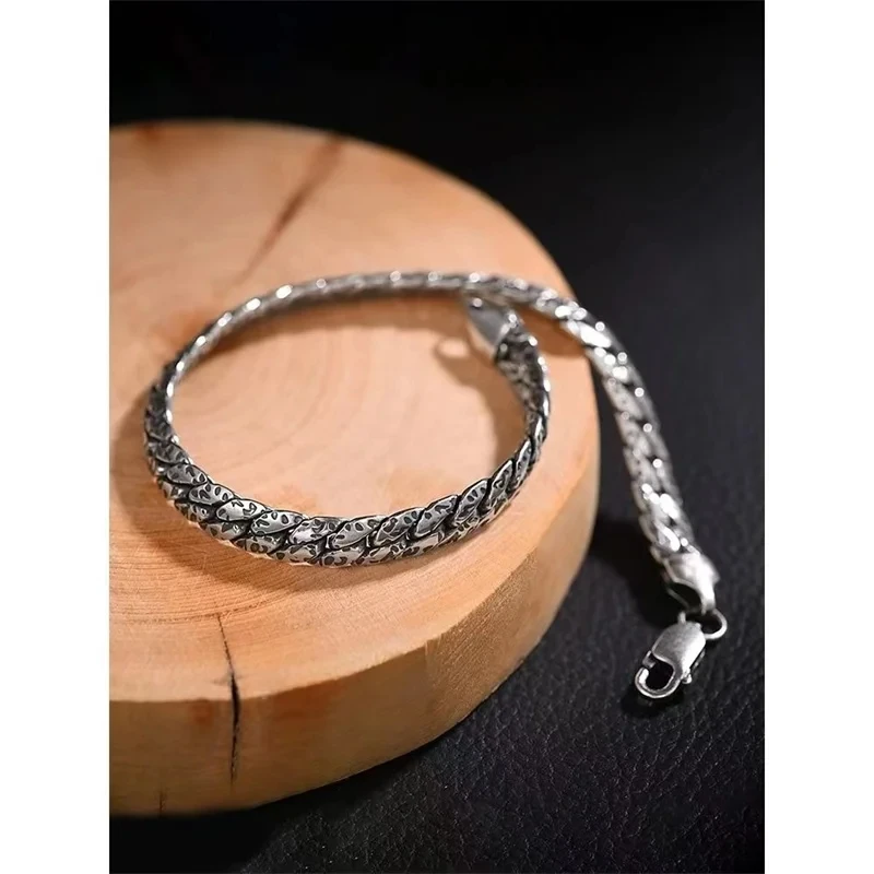 Luxury Personality European And American Men's Trend Retro 925 Silver Bracelet Design Simple Cuban Chain Bracelet Birthday Gift