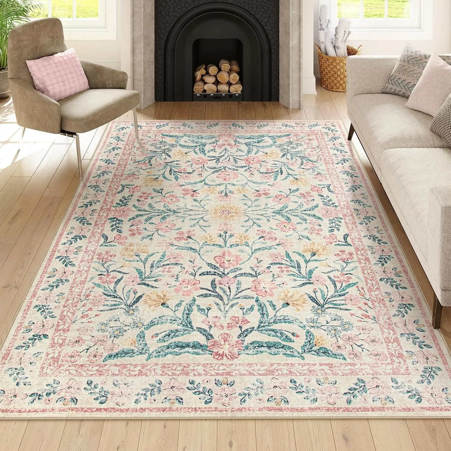 

Living Room Carpet Home Decoration Flower Rug Soft Machine Washable Floor Mat Bedroom Decor Bedside Non-slip Area Rugs Foldable