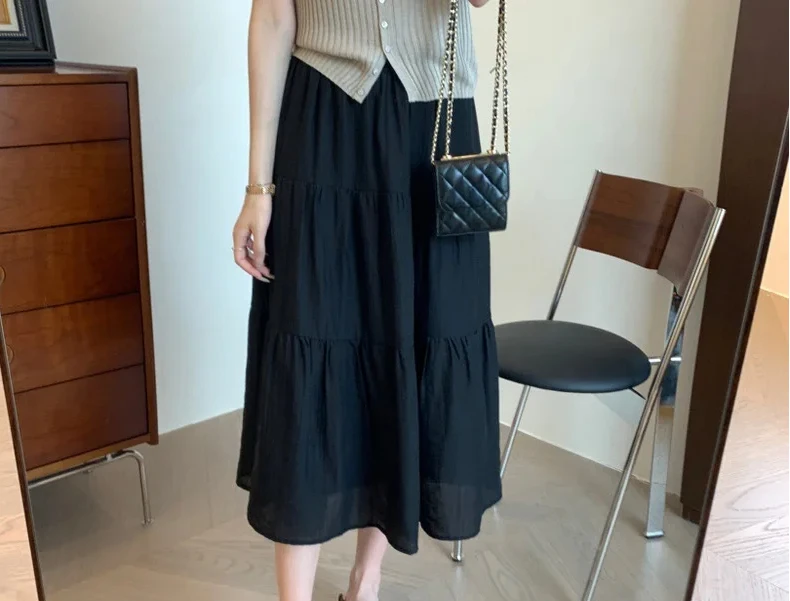 

2024 New Product Elegant Temperament, Lyocell Tencel Lightweight and Elegant Anti Wrinkle Texture Cake Long Skirt Half Skirt