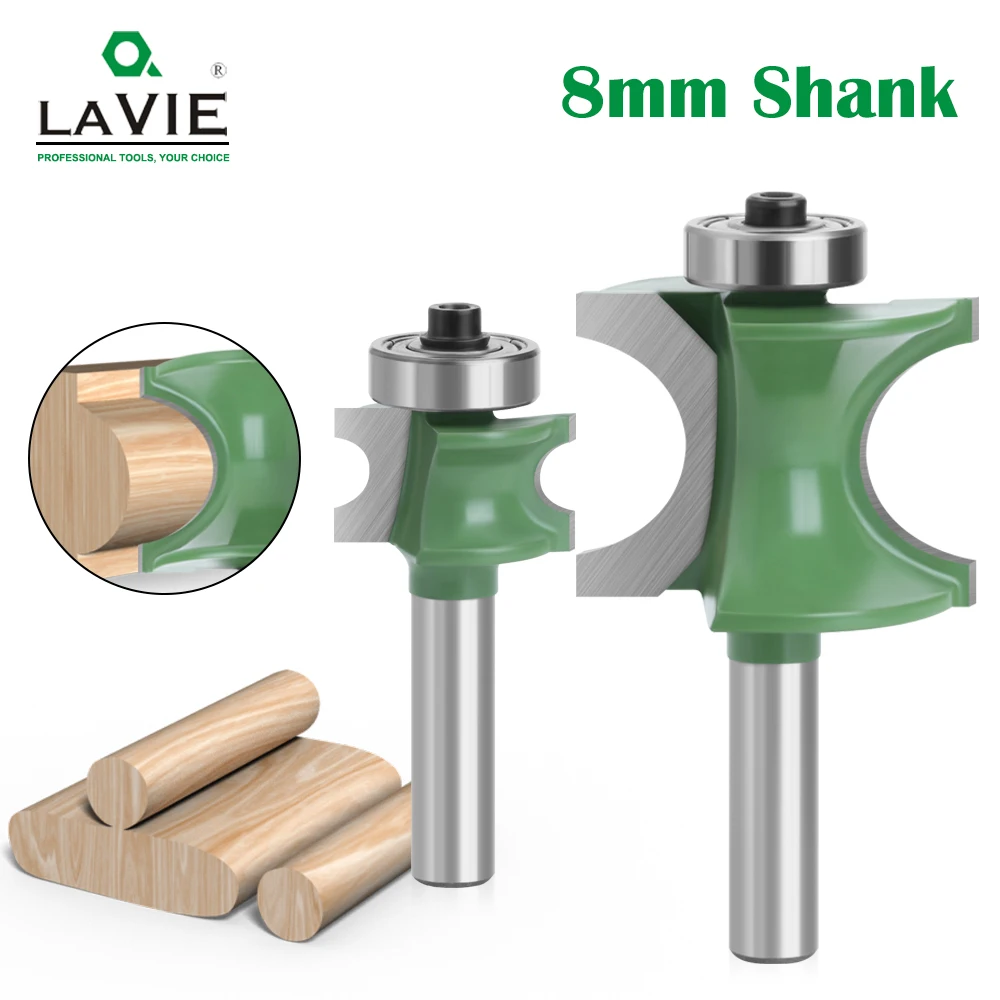 LAVIE 5 PCS 8mm Shank Bullnose Half Round Bit Endmill Router Bits Wood 2 Flute Bearing Woodworking Tool Milling Cutter MC02046