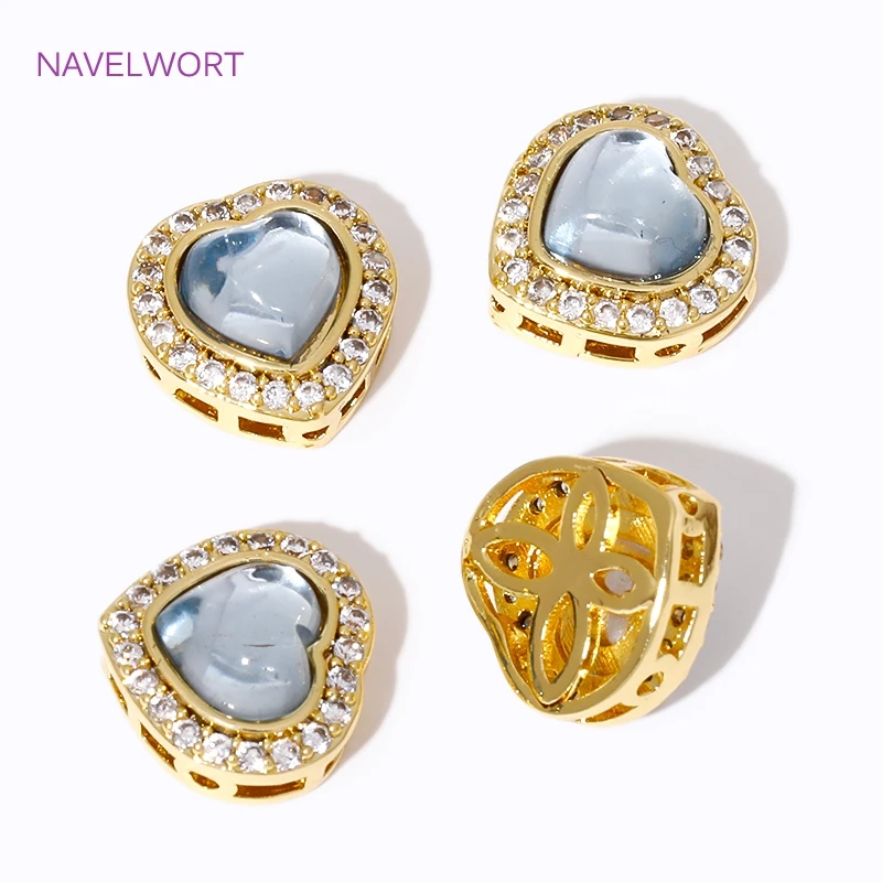 18K Gold Plated Cubic Zirconia Heart Spacer Beads,Separators For Beads,For Jewelry Making Supplies DIY Beading Jewelry Material